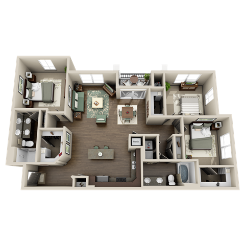Floor plan for 3 beds, 2 baths, 1409 sqft
